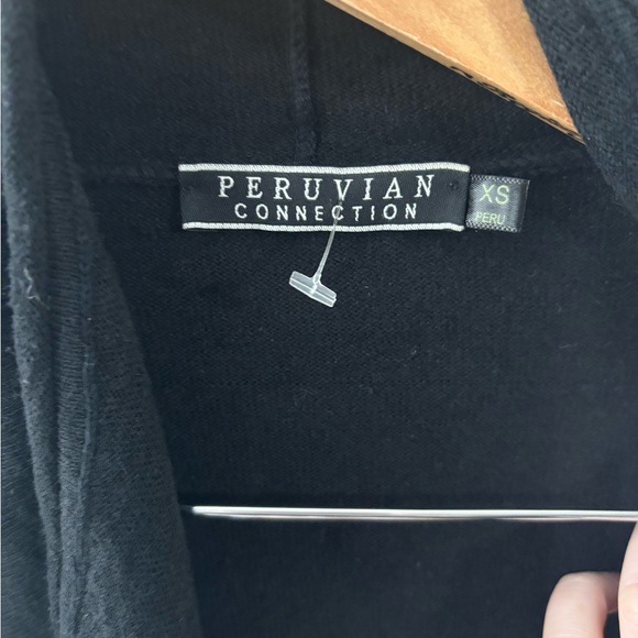 Peruvian Connection black linen pima cotton blend drape sweater cardigan XS - Picture 3 of 4